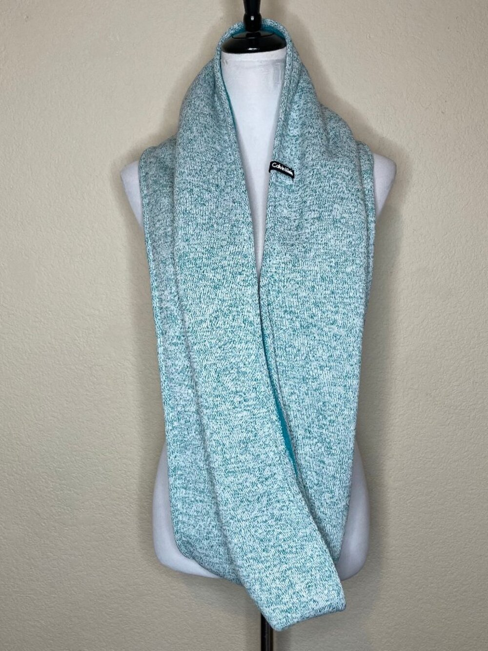 Calvin Klein Gorpcore Teal Marled Knit Sherpa Fleece Lined Winter Infinity Scarf - Picture 3 of 11